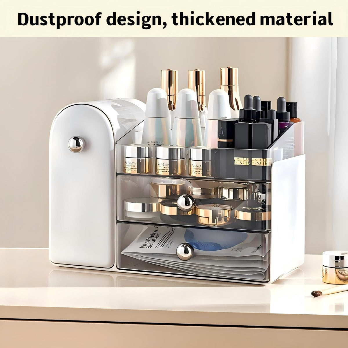 RONGZHIERK makeup storage for dresser white fits many products, keeping vanity tidy.