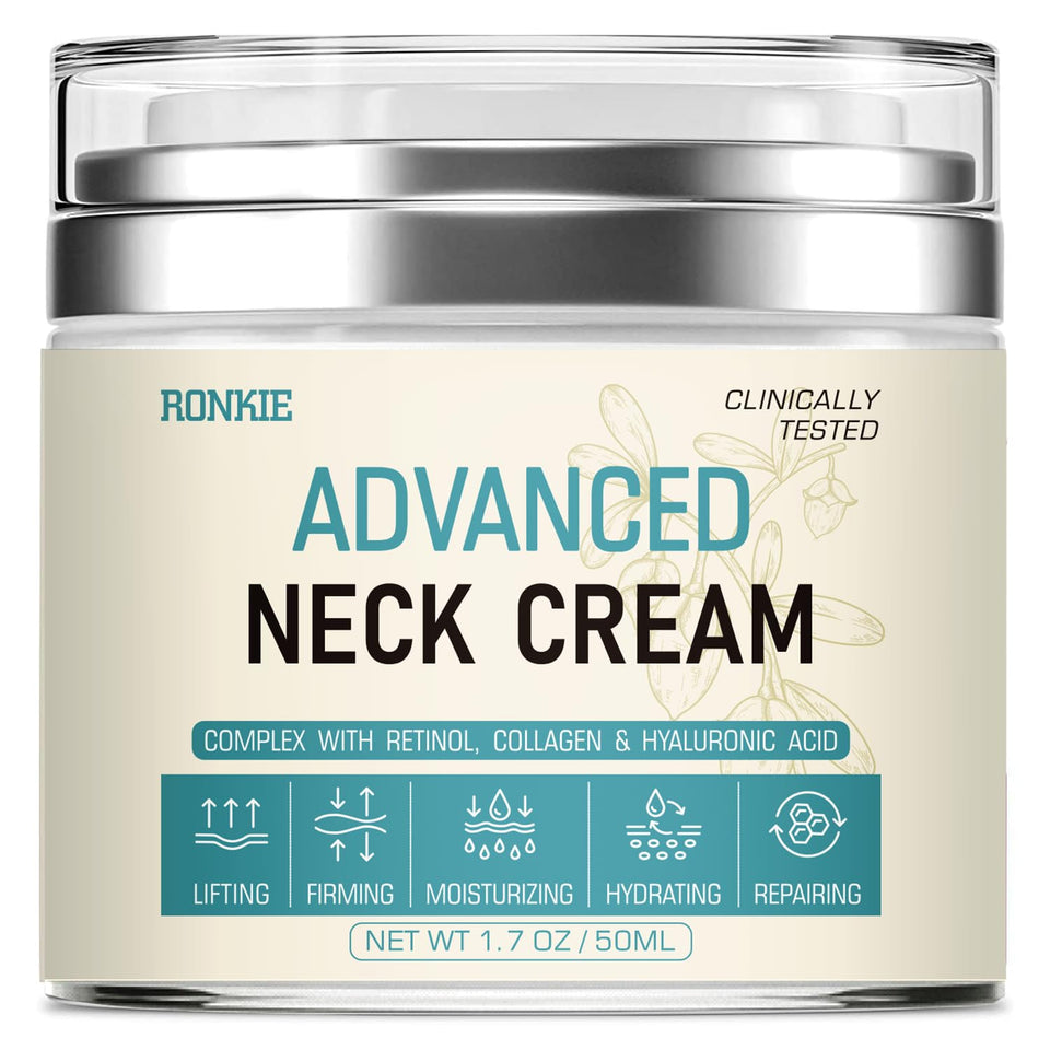 RONKIE Neck Cream bottle with pump for easy application and lifting potential.