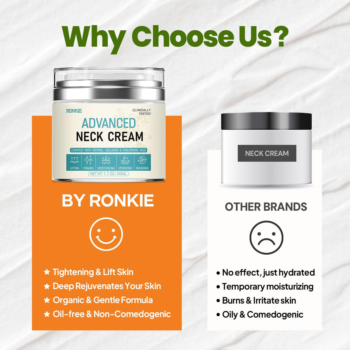 Morning and night routine with Ronkie Neck Cream for daily care.
