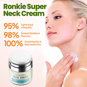 Cream texture spread on skin showing smooth hydration with Ronkie Neck Cream.