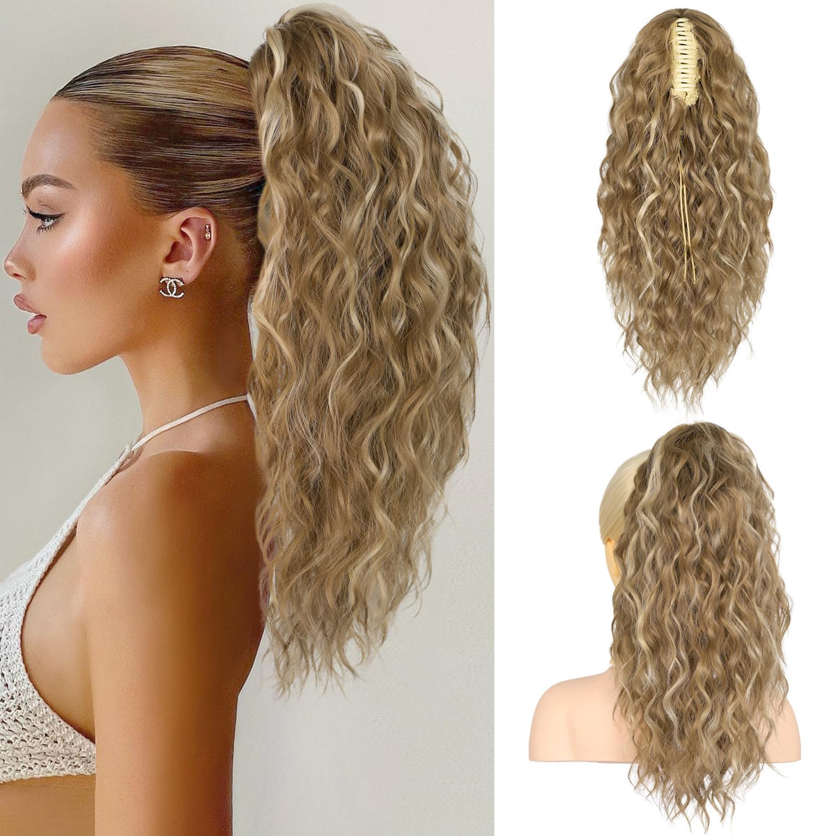 RONTAYA 18inch multi-layered ponytail front view adds natural volume.
