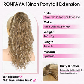 RONTAYA 18inch thick wavy ponytail closeup shows textured synthetic fibers.