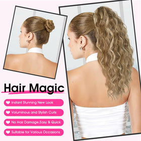 RONTAYA clip-in ponytail mechanism highlights quick secure attachment.