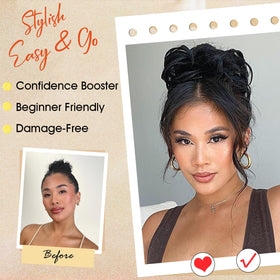RONTAYA model-full bun using the messy bun hair piece for a chic updo.