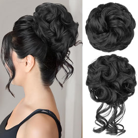 Rontaya messy bun piece with wavy curls adds instant volume for a natural look.