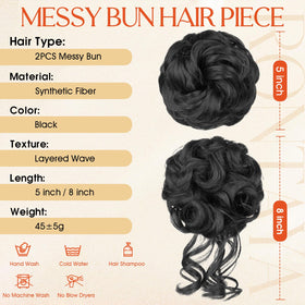Rontaya messy bun piece in curly waves for quick chic style.