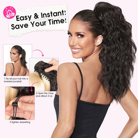 RONTAYA model wearing 18in pony extension for versatile event-ready looks.