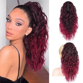 RONTAYA ponytail extension in ombre burgundy red for an 18-inch fuller look