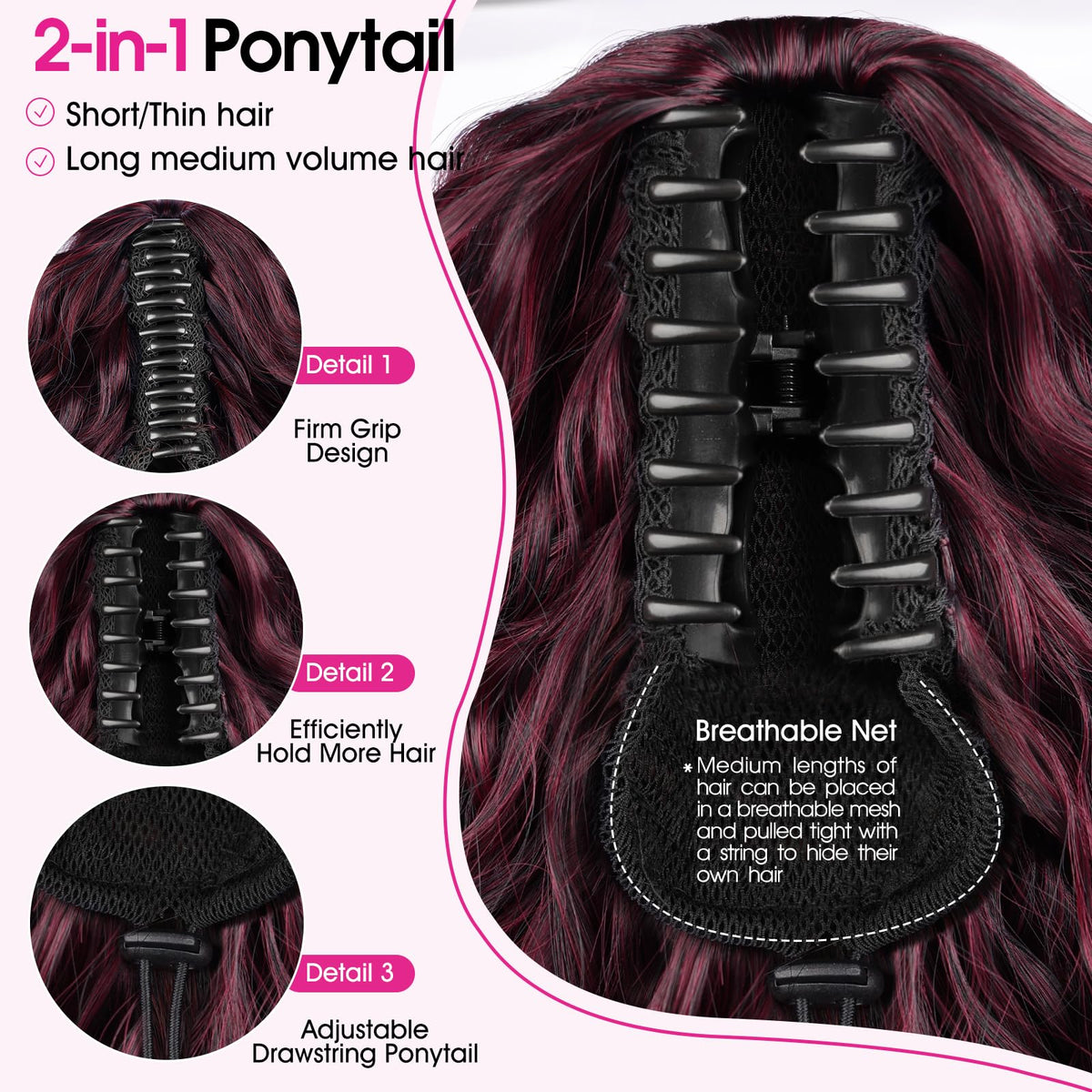 RONTAYA ponytail extension clip front view for quick secure styling