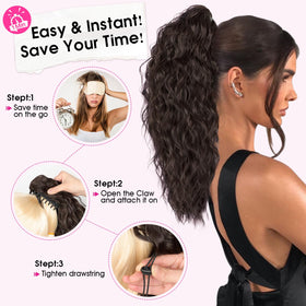 Applying the RONTAYA ponytail with a simple clip-on action.