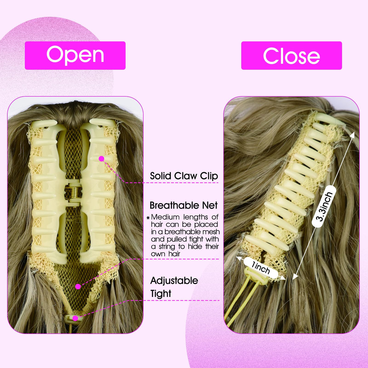 RONTAYA secure claw-clip on model demonstrates all-day comfort.