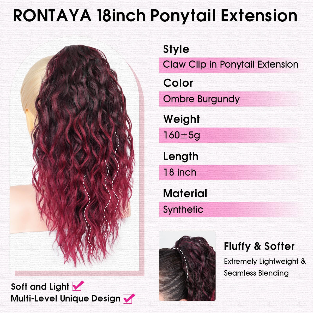 RONTAYA soft synthetic fibers mimic human hair with easy care