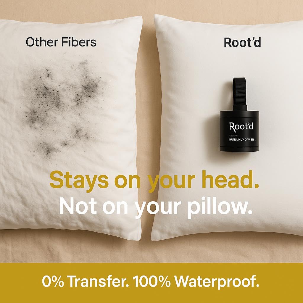 ROOT’D Hairline Powder applied to scalp highlights precise touch-ups and regrowth concealment.