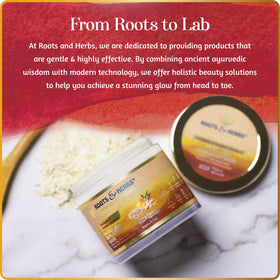 ROOTS AND HERBS kaolin clay-based mask drying on skin