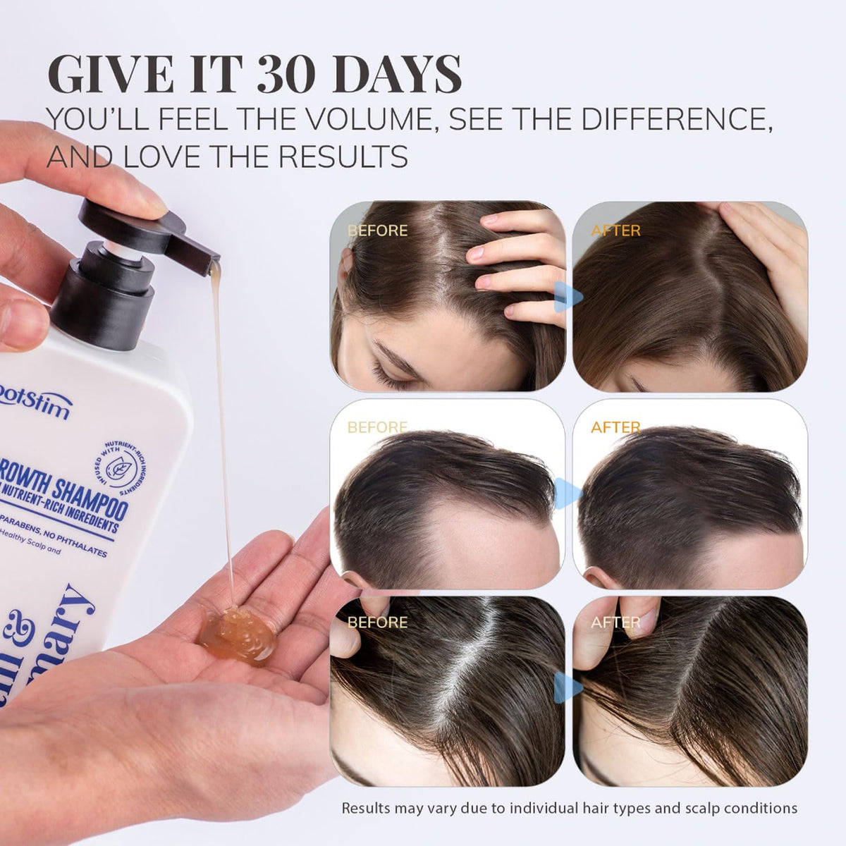 RootStim Biotin Rosemary Shampoo foam showing gentle, sulfate-free lather