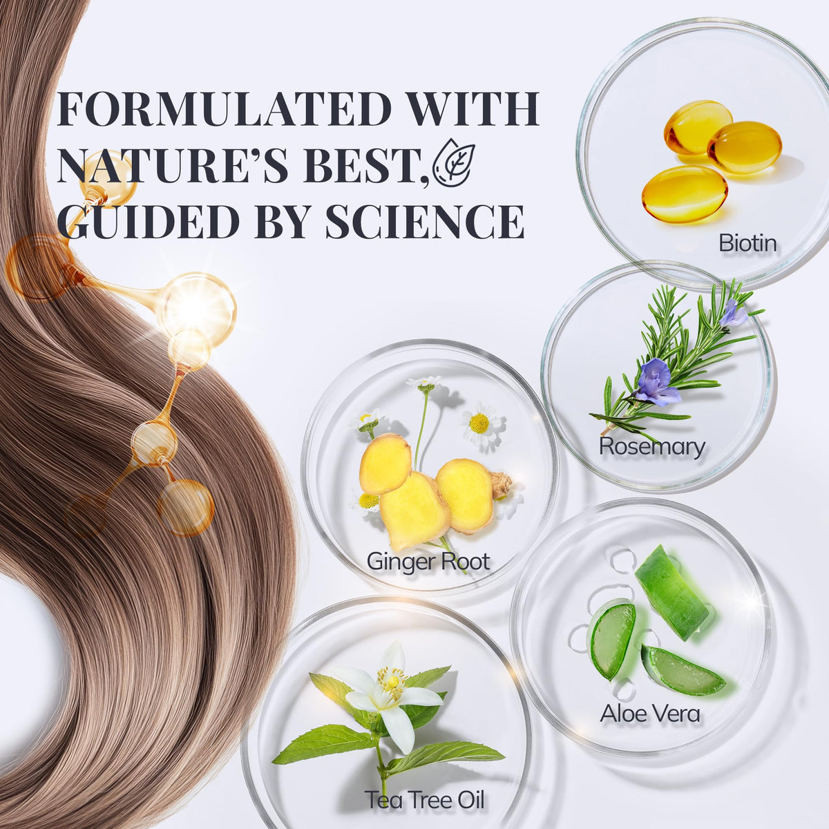 RootStim Biotin Rosemary Shampoo being poured to hydrate the scalp