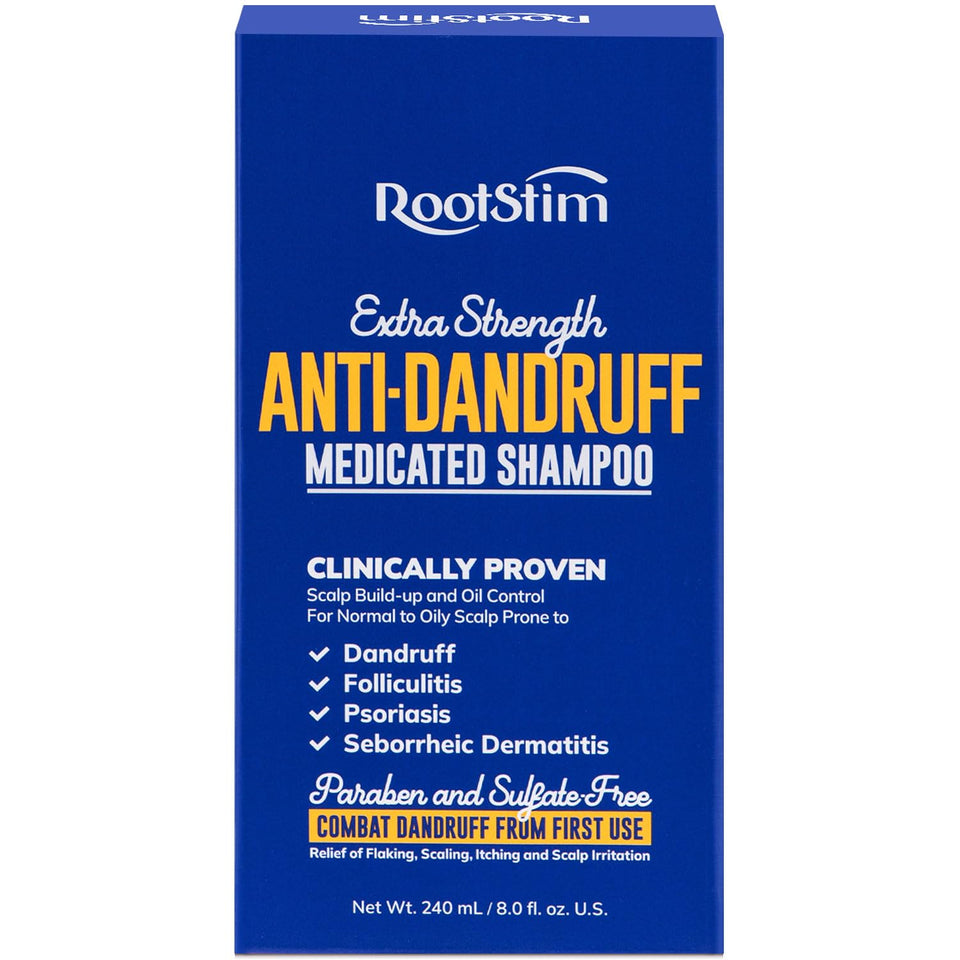 RootStim seborrheic-dermatitis-shampoo bottle-front shows medicated formula for flake relief.