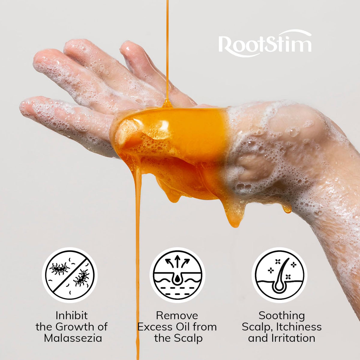 RootStim seborrheic-dermatitis-shampoo menthol-application provides cooling scalp relief.