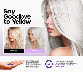 Roottina silver hair routine shot shows enhanced brightness and manageability.