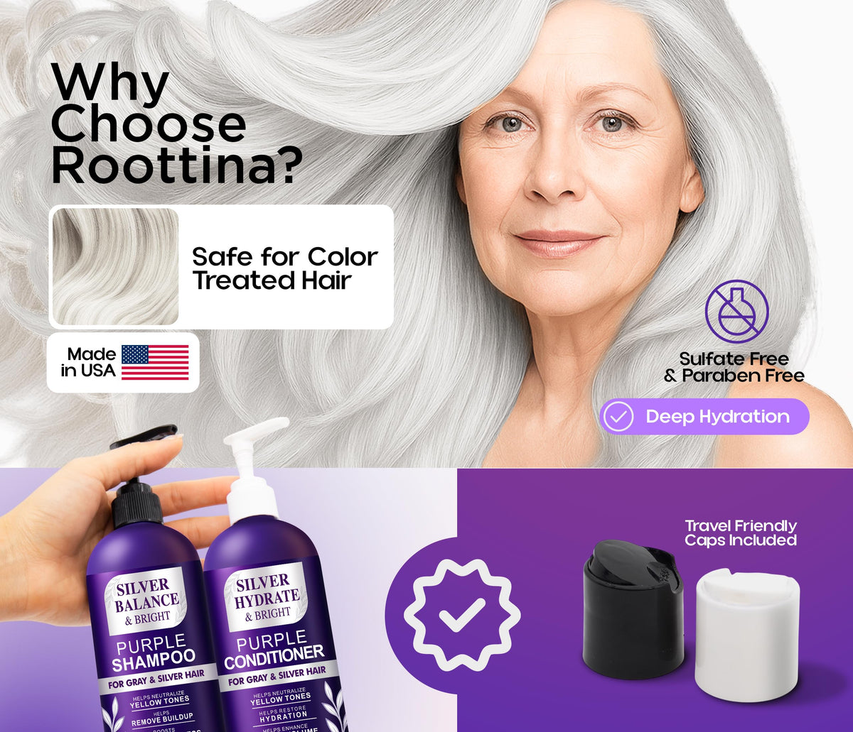 Roottina purple conditioner ingredient close-up with hyaluronic acid for hydration.