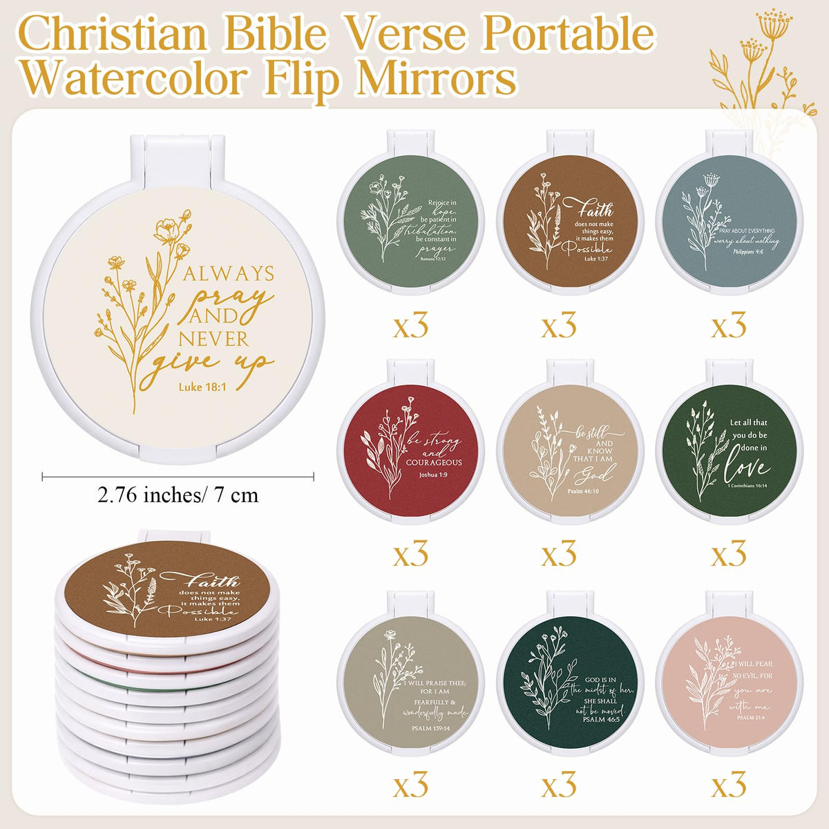 Roowest mini pocket mirror featuring Bible verse inscriptions for daily encouragement.