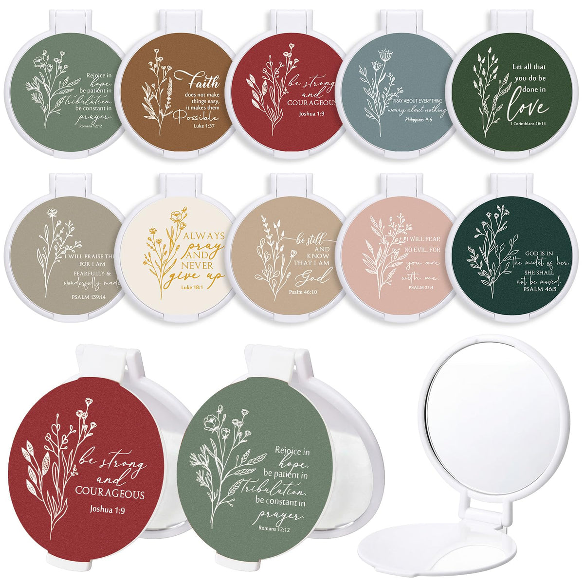 Roowest Christian mini compact mirror with boho floral design for on-the-go touch-ups.