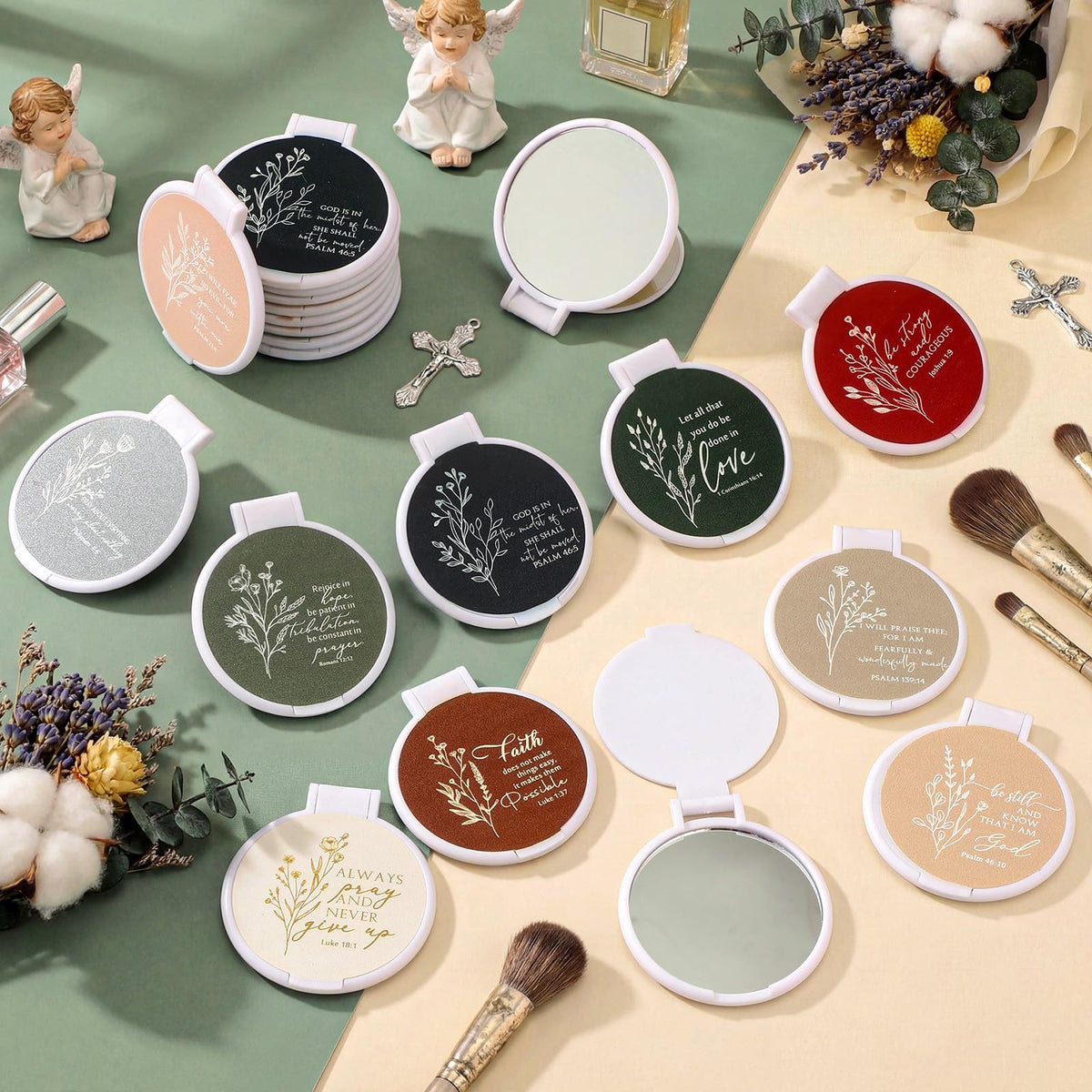 Roowest compact mirror in multicolor patterns with reliable plastic construction.