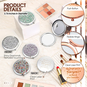 Roowest inspirational compact mirror diamonds, shimmering shell for daily elegance and gentle touch