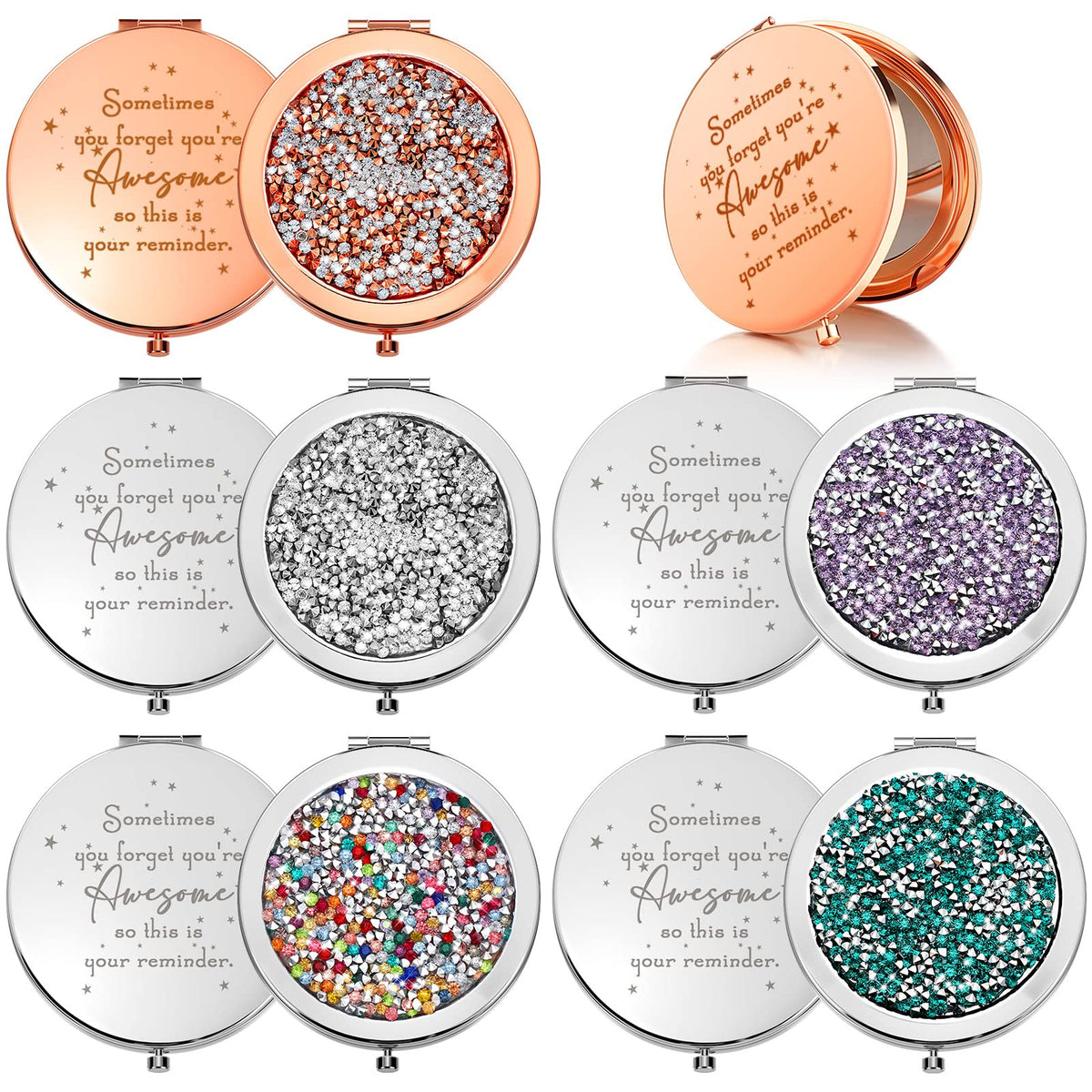 Roowest inspirational compact mirror front, portable for quick makeup checks