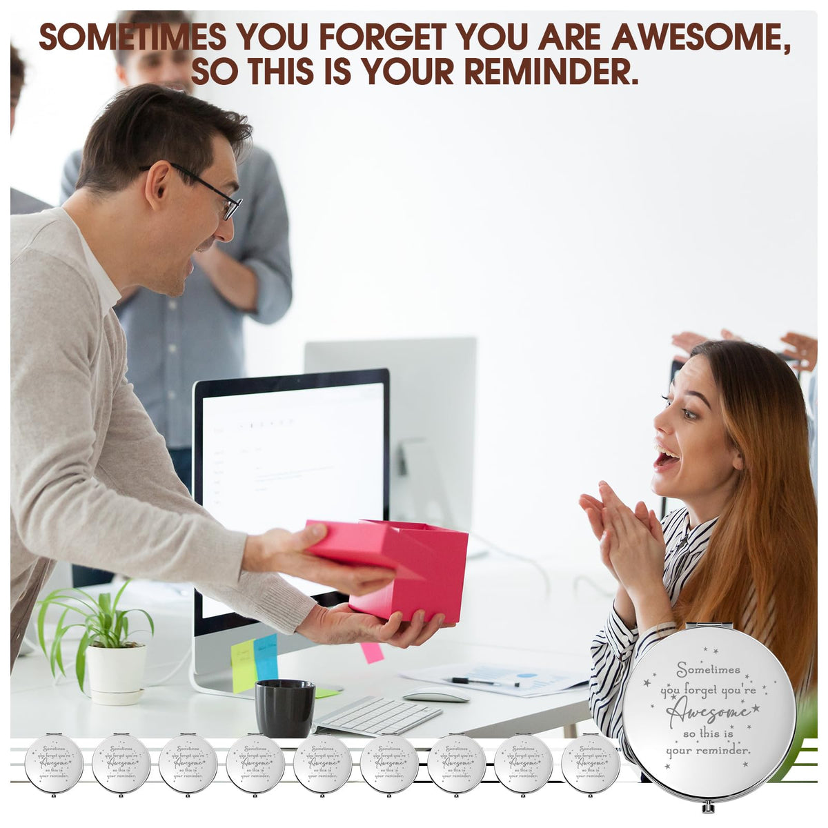 Roowest inspirational compact mirror pocket-sized form fits purses.