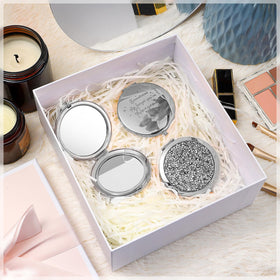 Roowest inspirational compact mirror side view highlights lightweight, portable design.