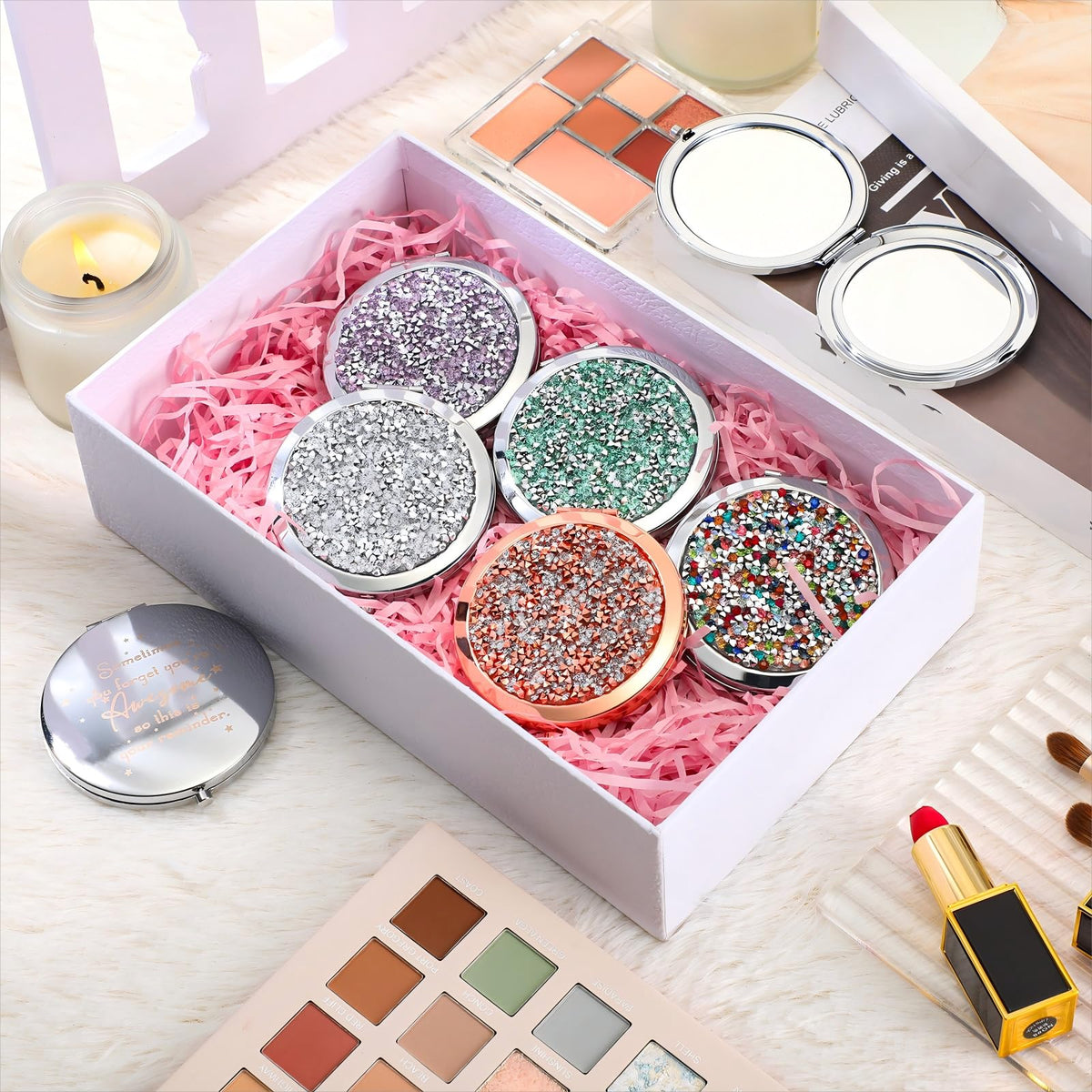 Roowest inspirational compact mirror silver-green, versatile color option