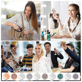 Roowest inspirational compact mirror silver-purple, vibrant finish for makeup moments