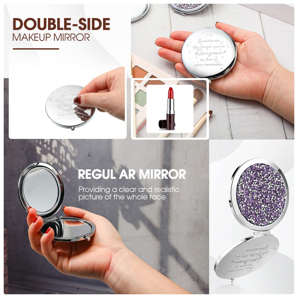 Roowest lightweight purple metal-shell mirror is easy to carry.