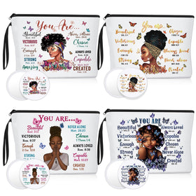 Roowest makeup bag set for black women, organized travel essentials with vibrant design