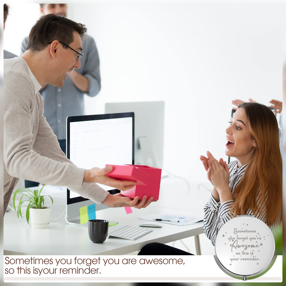 Roowest slim-profile mirror for on-the-go touch-ups and gifting.