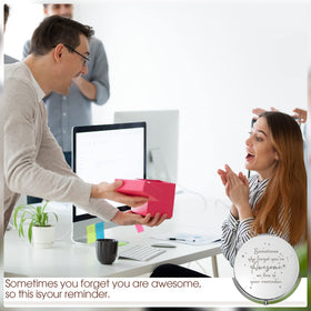 Roowest slim-profile mirror for on-the-go touch-ups and gifting.
