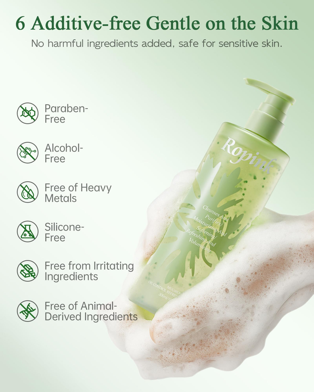 Ropink Mugwort Scalp Detox Shampoo helps control oil and adds light volume.