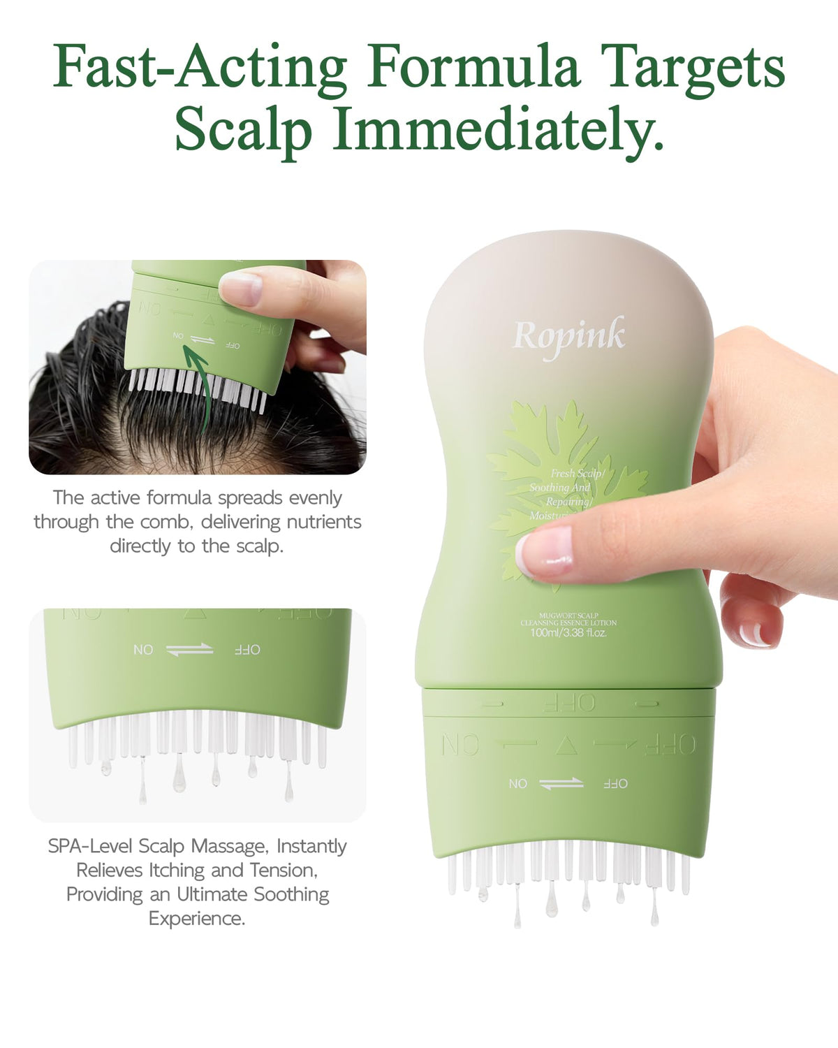 Ropink Scalp Brush applicator close-up for precise root delivery