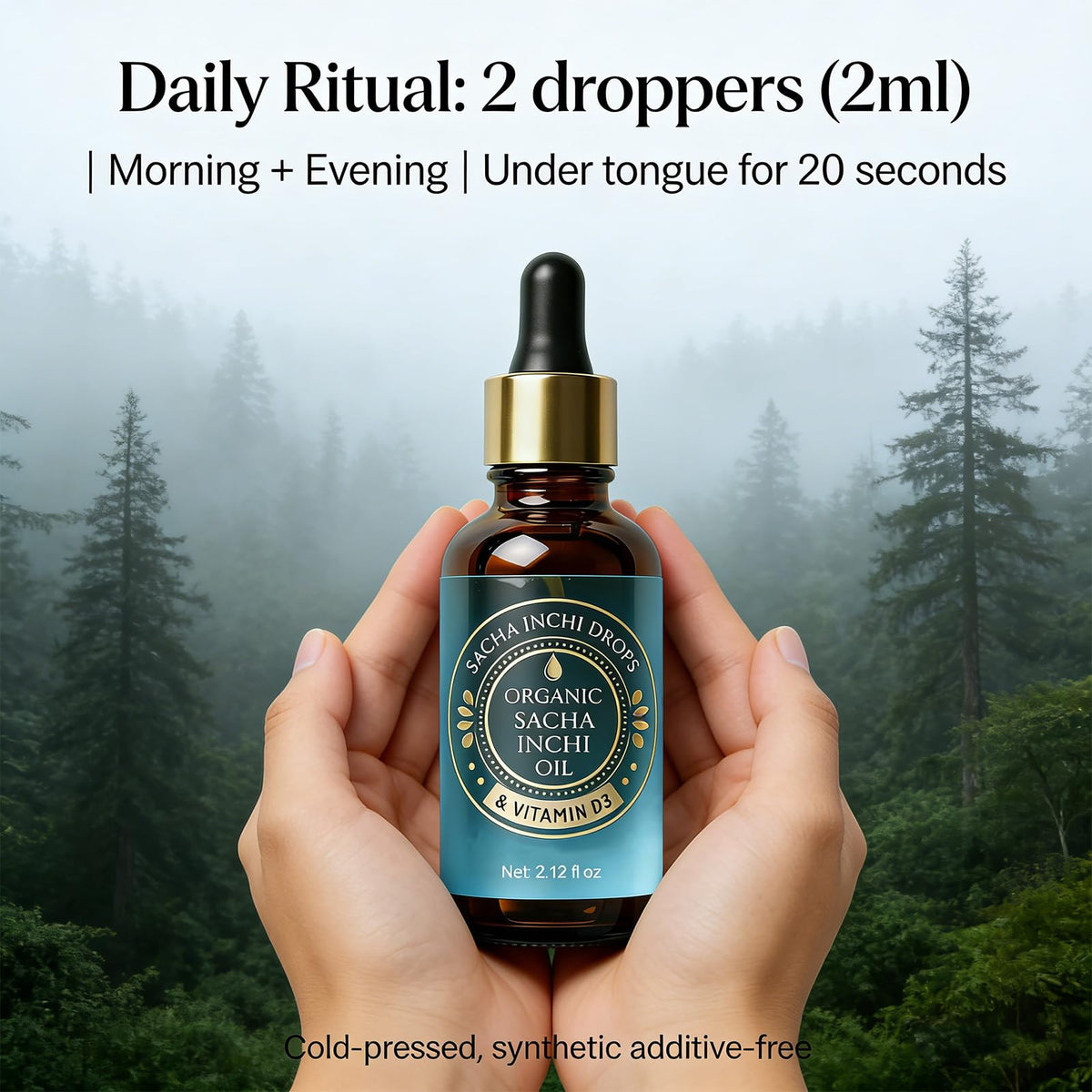 Roreiye Sacha Inchi Oil Drops daily-use shot shows flexible incorporation into smoothies.