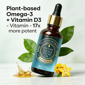 Roreiye Sacha Inchi Oil Drops bottle-shot highlights plant-based omega-3 and D3 blend.