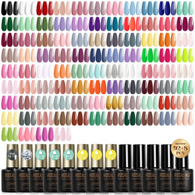 ROSALIND 100PCS gel nail polish set color swatches in a rainbow palette for all seasons.