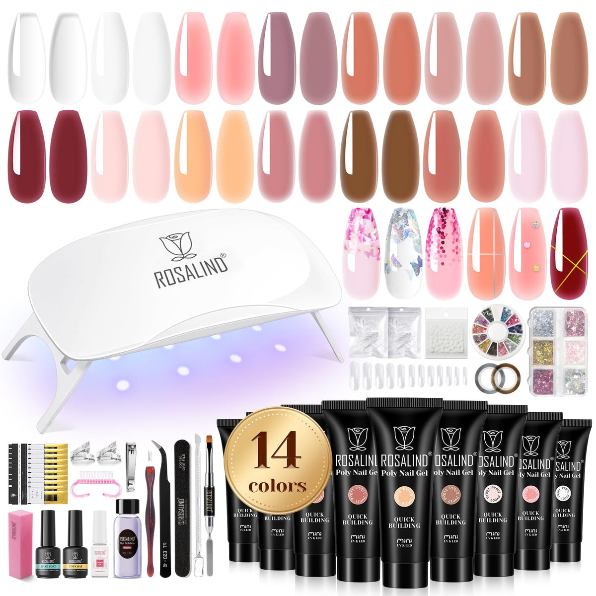 ROSALIND Poly Nail Gel Kit front view showing a complete at-home manicure starter set