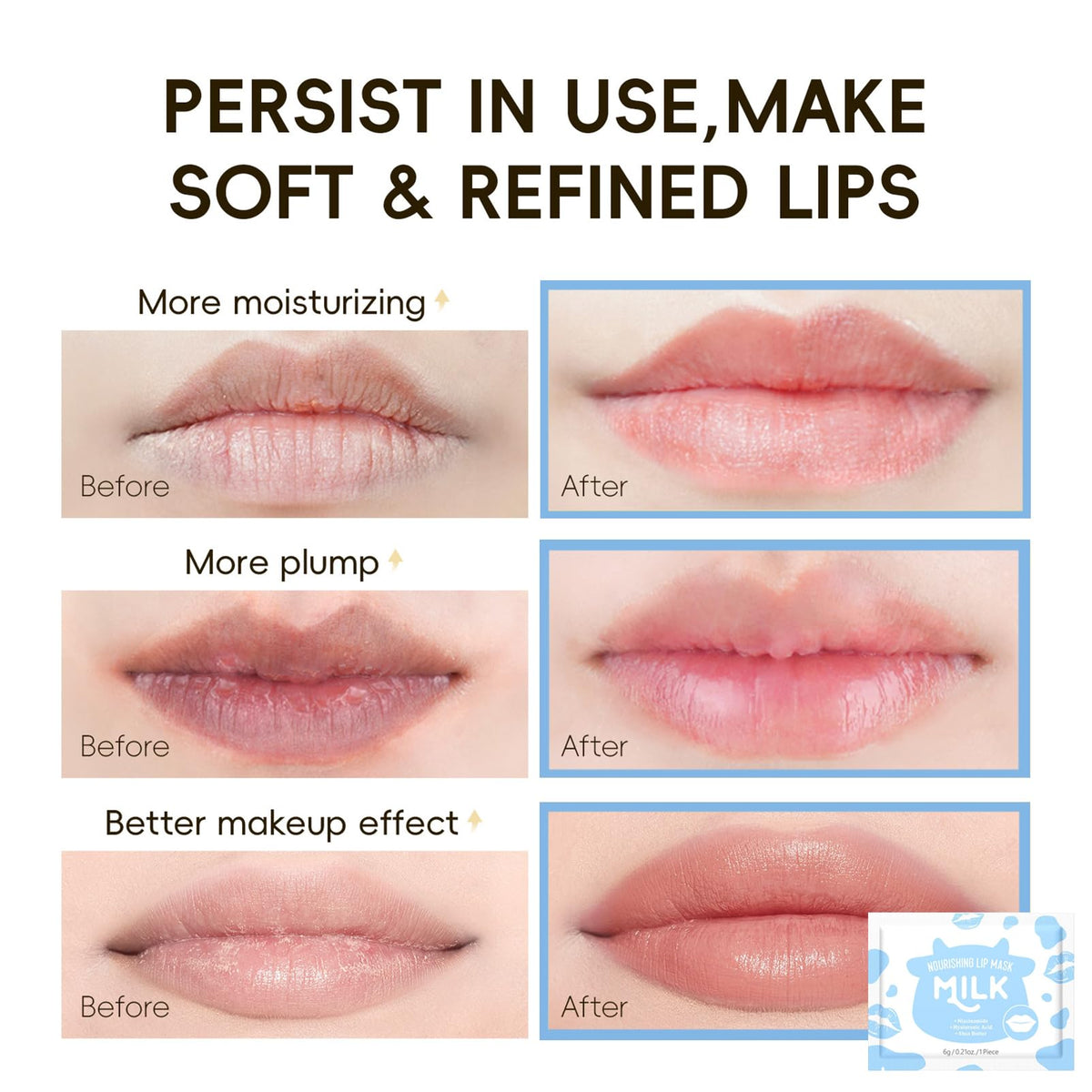 Rosardene Milk Lip Mask softens and nourishes lips with a milky formula.