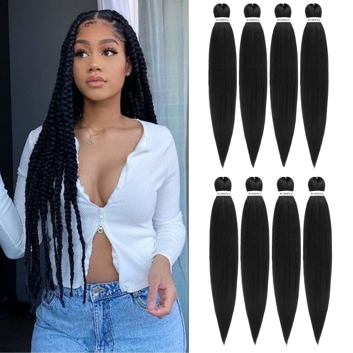 ROSDINA pre-stretched braiding hair 30 inch close-up shows premium texture for natural twists