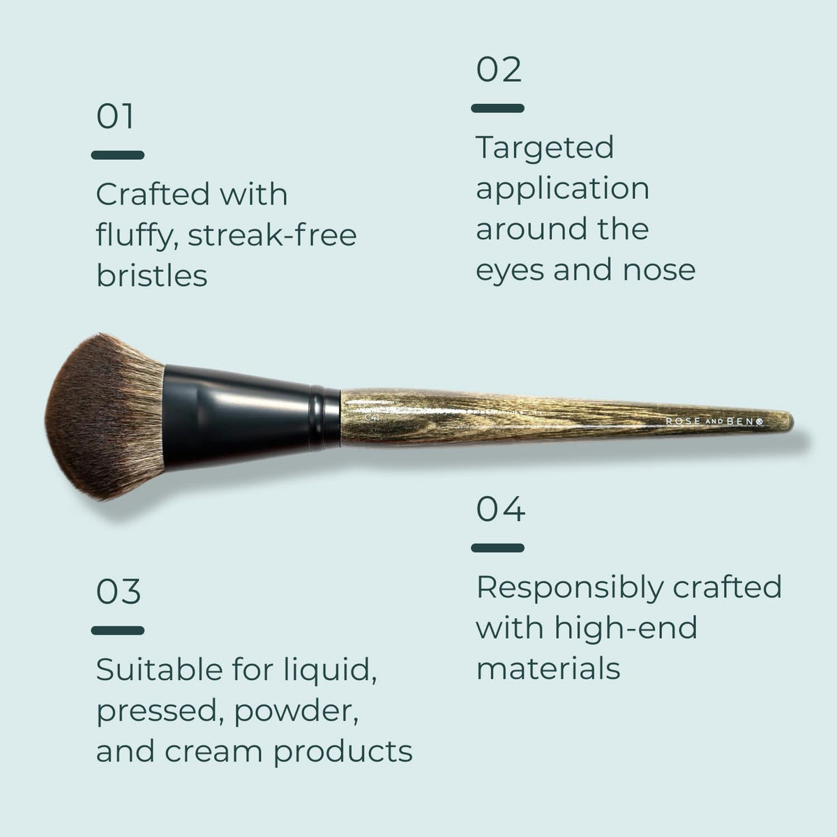 Rose and Ben Beauty C41 vegan bristles for soft, cruelty-free makeup