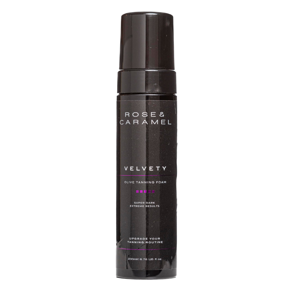 Rose & Caramel Velvety Self-Tanning Mousse bottle with olive undertones for natural bronze.