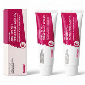 Roseblem Arbutin 7% + Tranexamic 4% cream bottle pour shows easy daily application