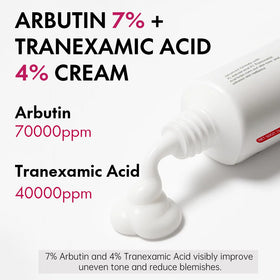 Roseblem Arbutin 7% + Tranexamic 4% cream texture closeup highlights hydration