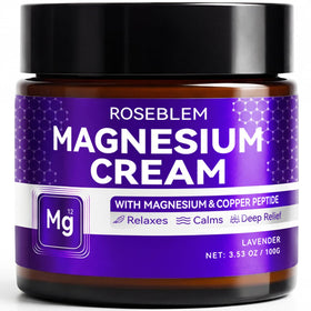 Roseblem magnesium cream bottle for leg and body comfort.